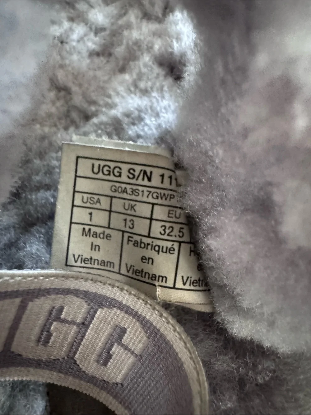 UGG Fluff Yeah Slingback Sandal Gray Logo Strap Shearling Slippers youth 1 Y1